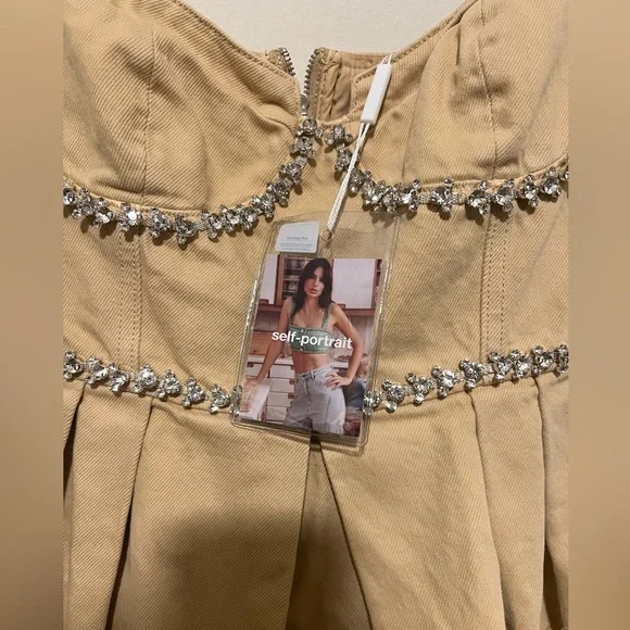Self Portrait Beige Denim Mini Dress